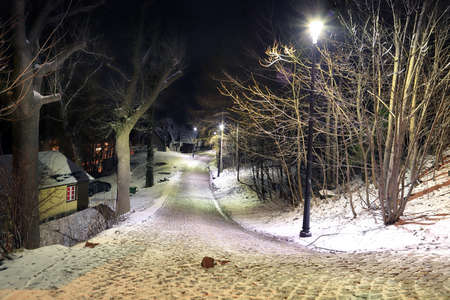 KARPACZ, POLAND - MARCH 08, 2020: Night view of Karpacz. Is a spa town and ski resort in south-western Poland, and one of the most important centres for mountain hiking and skiing, Poland, Europe.のeditorial素材