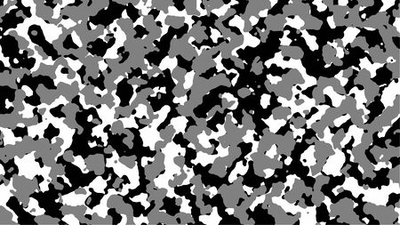 Black, grey and white Camouflage. Camo background, military pattern, army and sport clothing, urban fashion. Vector Format. 16:9 aspect ratio.のイラスト素材