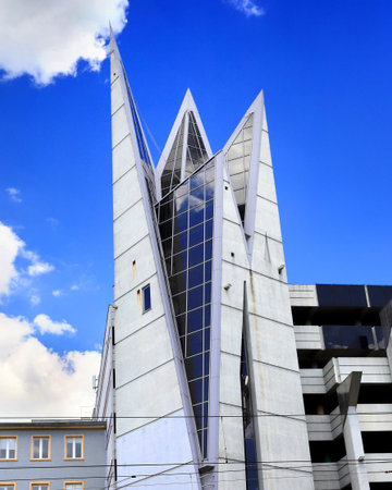 WROCLAW, POLAND - JUNE 23, 2020: A modern tower of a multi-storey car park at Kazimierza Wielkiego...