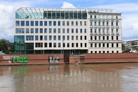WROCLAW, POLAND - JUNE 23, 2020: Concordia Hub on Slodowa Island in Wroclaw. The combination of a modern block and historical nineteenth-century tenement house. Wroclaw Old Town, Poland, Europe.のeditorial素材