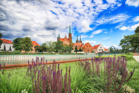 WROCLAW, POLAND - JUNE 23, 2020: Wroclaw Old Town. Cathedral Island (Ostrow Tumski) is the oldest part of the city. Historic buildings on a summer day.のeditorial素材
