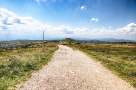 Tourist trail in the Giant Mountains. Hiking trail on the border between Poland and the Czech Republic.の写真素材