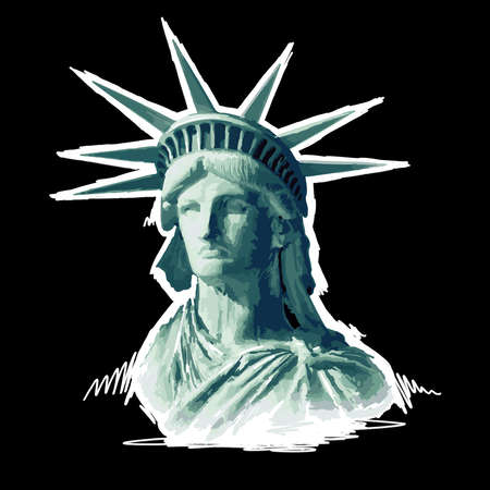 Hand-painted Statue of Liberty from New York. National Symbol of America. High resolution artistic painting on black background.のeditorial素材