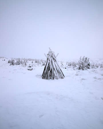 Tourist trail to Sniezka (mountain on the border between the Czech Republic and Poland). Winter landscape. Giant Mountains, Poland, Europe.の写真素材
