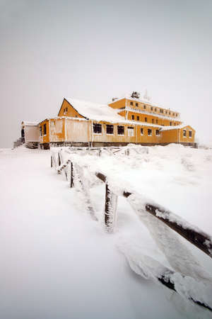 KARPACZ, POLAND - JANUARY 06, 2021: Mountain shelter Dom Slaski. Winter landscape. Giant Mountains, Poland, Europe.のeditorial素材