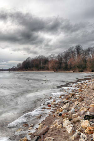Winter landscape at the lake in Mietkow near Wroclaw, Poland, Europe.の写真素材