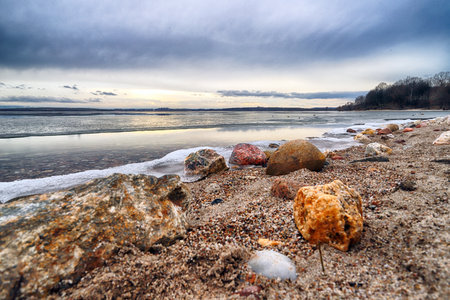 Winter landscape at the lake in Mietkow near Wroclaw, Poland, Europe.の写真素材