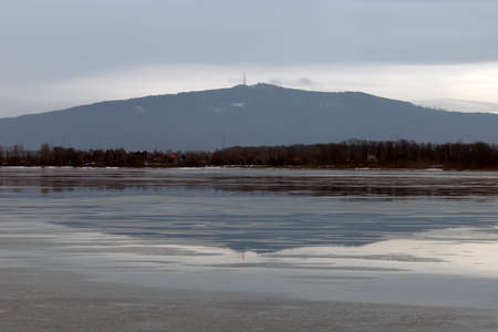 Sleza Mountain. Winter landscape at the lake in Mietkow near Wroclaw, Poland, Europe.の写真素材