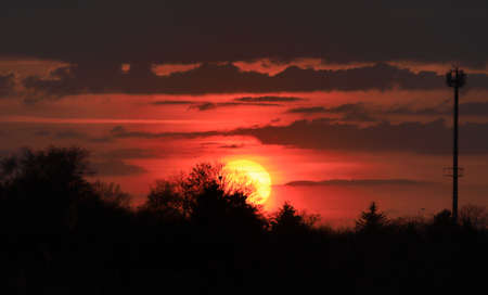 Beautiful sunset and clouds on the last day of april near Wroclaw, Poland, Europe.の写真素材