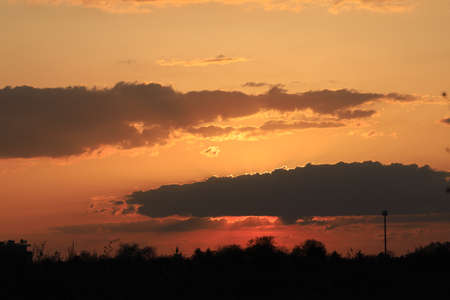 Beautiful sunset and clouds on the last day of april near Wroclaw, Poland, Europe.の写真素材