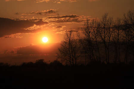 Beautiful sunset and clouds on the last day of april near Wroclaw, Poland, Europe.の写真素材