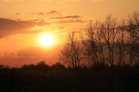Beautiful sunset and clouds on the last day of april near Wroclaw, Poland, Europe.の写真素材