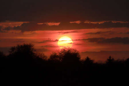 Beautiful sunset and clouds on the last day of april near Wroclaw, Poland, Europe.の写真素材