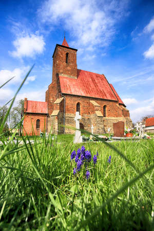 WROCLAW, POLAND - MAY 01, 2021: Roman Catholic Church of the Assumption of the Blessed Virgin Mary (15th century) in Wilczkow near Wroclaw, Poland, Europe.の写真素材