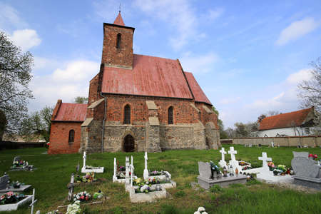 WROCLAW, POLAND - MAY 01, 2021: Roman Catholic Church of the Assumption of the Blessed Virgin Mary (15th century) in Wilczkow near Wroclaw, Poland, Europe.の写真素材
