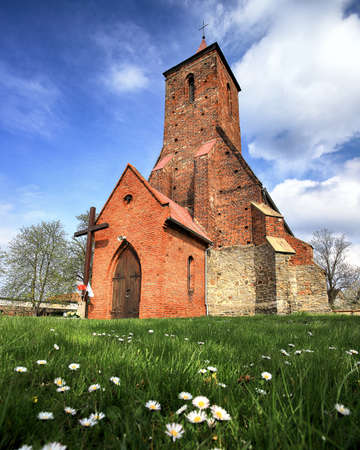 WROCLAW, POLAND - MAY 01, 2021: Roman Catholic Church of the Assumption of the Blessed Virgin Mary (15th century) in Wilczkow near Wroclaw, Poland, Europe.の写真素材