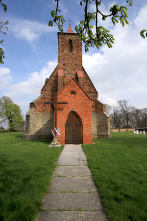 WROCLAW, POLAND - MAY 01, 2021: Roman Catholic Church of the Assumption of the Blessed Virgin Mary (15th century) in Wilczkow near Wroclaw, Poland, Europe.の写真素材
