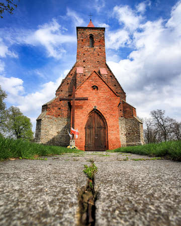 WROCLAW, POLAND - MAY 01, 2021: Roman Catholic Church of the Assumption of the Blessed Virgin Mary (15th century) in Wilczkow near Wroclaw, Poland, Europe.の写真素材