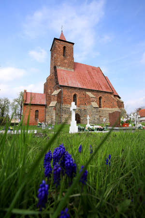 WROCLAW, POLAND - MAY 01, 2021: Roman Catholic Church of the Assumption of the Blessed Virgin Mary (15th century) in Wilczkow near Wroclaw, Poland, Europe.のeditorial素材