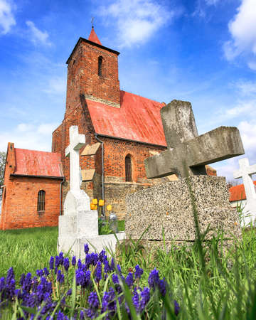WROCLAW, POLAND - MAY 01, 2021: Roman Catholic Church of the Assumption of the Blessed Virgin Mary (15th century) in Wilczkow near Wroclaw, Poland, Europe.のeditorial素材