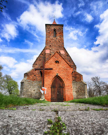 WROCLAW, POLAND - MAY 01, 2021: Roman Catholic Church of the Assumption of the Blessed Virgin Mary (15th century) in Wilczkow near Wroclaw, Poland, Europe.のeditorial素材