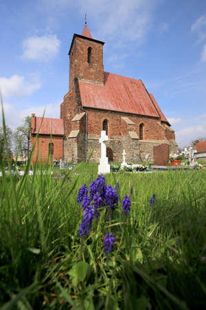 WROCLAW, POLAND - MAY 01, 2021: Roman Catholic Church of the Assumption of the Blessed Virgin Mary (15th century) in Wilczkow near Wroclaw, Poland, Europe.のeditorial素材