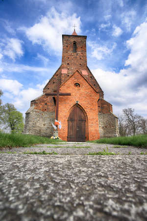 WROCLAW, POLAND - MAY 01, 2021: Roman Catholic Church of the Assumption of the Blessed Virgin Mary (15th century) in Wilczkow near Wroclaw, Poland, Europe.の写真素材