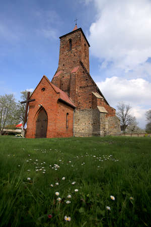 WROCLAW, POLAND - MAY 01, 2021: Roman Catholic Church of the Assumption of the Blessed Virgin Mary (15th century) in Wilczkow near Wroclaw, Poland, Europe.の写真素材