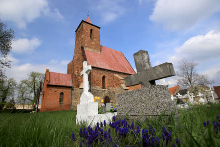 WROCLAW, POLAND - MAY 01, 2021: Roman Catholic Church of the Assumption of the Blessed Virgin Mary (15th century) in Wilczkow near Wroclaw, Poland, Europe.のeditorial素材