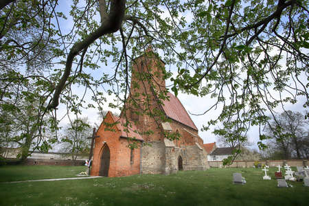 WROCLAW, POLAND - MAY 01, 2021: Roman Catholic Church of the Assumption of the Blessed Virgin Mary (15th century) in Wilczkow near Wroclaw, Poland, Europe.のeditorial素材