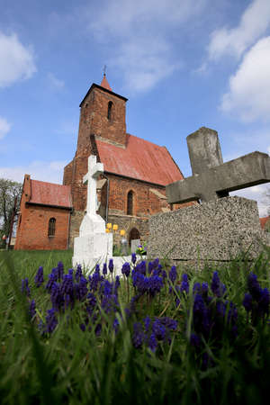 WROCLAW, POLAND - MAY 01, 2021: Roman Catholic Church of the Assumption of the Blessed Virgin Mary (15th century) in Wilczkow near Wroclaw, Poland, Europe.のeditorial素材