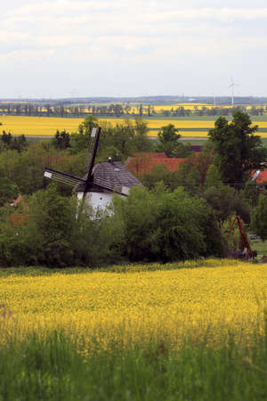 WROCLAW, POLAND - MAY 24, 2021: Dutch windmill from 1830 located on the edge of the village of Gogolow at the foot of the Sleza Mountain, in south-western Poland, Europe.のeditorial素材