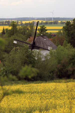 WROCLAW, POLAND - MAY 24, 2021: Dutch windmill from 1830 located on the edge of the village of Gogolow at the foot of the Sleza Mountain, in south-western Poland, Europe.のeditorial素材