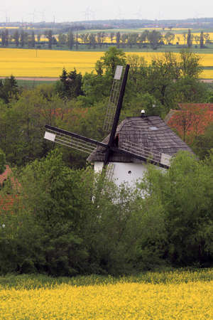 WROCLAW, POLAND - MAY 24, 2021: Dutch windmill from 1830 located on the edge of the village of Gogolow at the foot of the Sleza Mountain, in south-western Poland, Europe.のeditorial素材