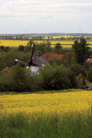 WROCLAW, POLAND - MAY 24, 2021: Dutch windmill from 1830 located on the edge of the village of Gogolow at the foot of the Sleza Mountain, in south-western Poland, Europe.のeditorial素材