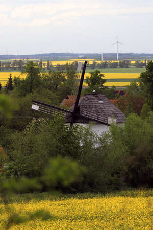 WROCLAW, POLAND - MAY 24, 2021: Dutch windmill from 1830 located on the edge of the village of Gogolow at the foot of the Sleza Mountain, in south-western Poland, Europe.のeditorial素材