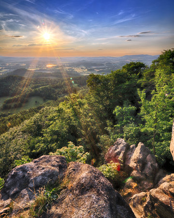 Beautiful sunset and clouds in Rudawy Janowickie (Mountains in south-west Poland, Europe). View from...