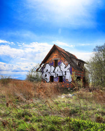 WROCLAW, POLAND - APRIL 25, 2021: Abandoned house near Wroclaw, Poland, Europe.のeditorial素材