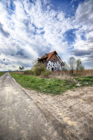 WROCLAW, POLAND - APRIL 25, 2021: Abandoned house near Wroclaw, Poland, Europe.のeditorial素材