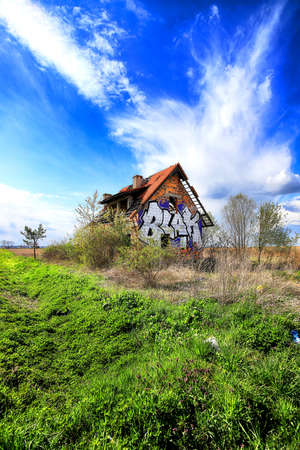 WROCLAW, POLAND - APRIL 25, 2021: Abandoned house near Wroclaw, Poland, Europe.のeditorial素材