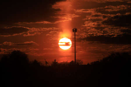 Beautiful sunset and clouds on the last day of april near Wroclaw, Poland, Europe.の写真素材