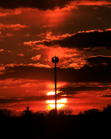 Beautiful sunset and clouds on the last day of april near Wroclaw, Poland, Europe.の写真素材
