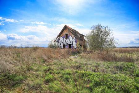 WROCLAW, POLAND - APRIL 25, 2021: Abandoned house near Wroclaw, Poland, Europe.のeditorial素材