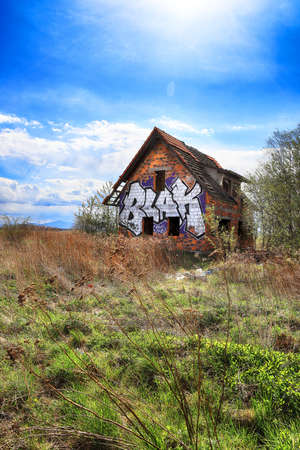 WROCLAW, POLAND - APRIL 25, 2021: Abandoned house near Wroclaw, Poland, Europe.の写真素材