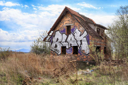 WROCLAW, POLAND - APRIL 25, 2021: Abandoned house near Wroclaw, Poland, Europe.のeditorial素材