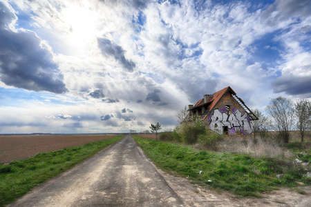WROCLAW, POLAND - APRIL 25, 2021: Abandoned house near Wroclaw, Poland, Europe.の写真素材