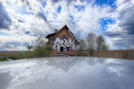 WROCLAW, POLAND - APRIL 25, 2021: Abandoned house near Wroclaw, Poland, Europe.の写真素材