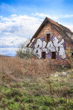 WROCLAW, POLAND - APRIL 25, 2021: Abandoned house near Wroclaw, Poland, Europe.の写真素材