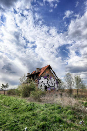 WROCLAW, POLAND - APRIL 25, 2021: Abandoned house near Wroclaw, Poland, Europe.の写真素材