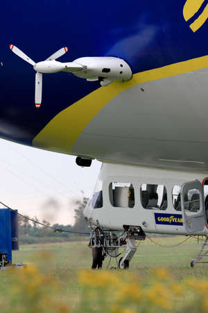 WROCLAW, POLAND - AUGUST 01, 2021: The legendary Goodyear Blimp airship waiting for passengers. Airport in Szymanow near Wroclaw, Poland, Europe.のeditorial素材